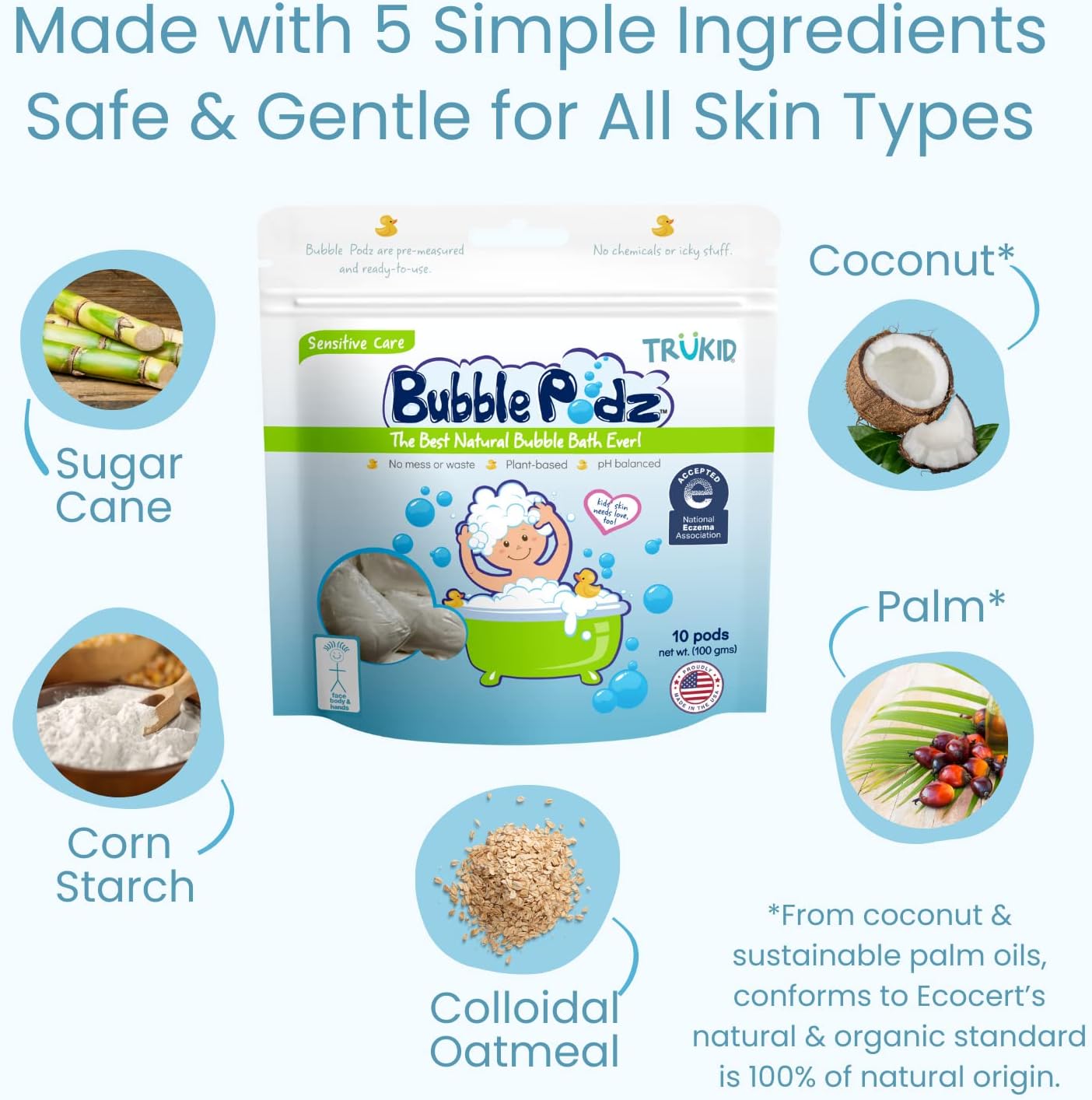 TruKid Eczema Relief Bundle - NEA-Approved Bubble Bath, Skin Cream & Body Wash | All-Natural, Unscented, Hydrating & Moisturizing for Sensitive Skin | 3-Piece Set