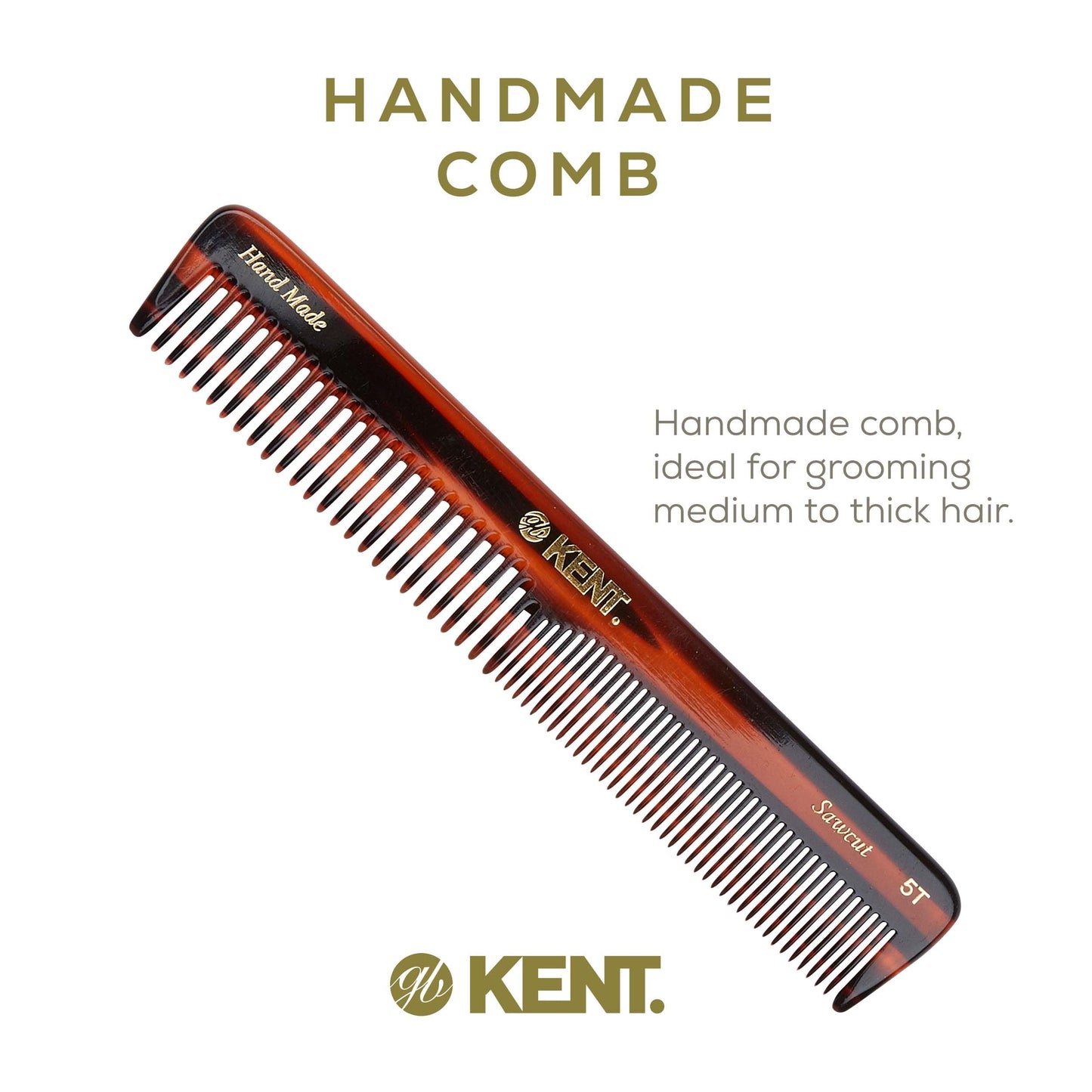 Kent 5T 6.6 Inch Double Tooth Hair Dressing Comb, Wide and Fine Tooth Beard, Mustache and Hair Grooming Comb for Men, Women and Kids - Made in England