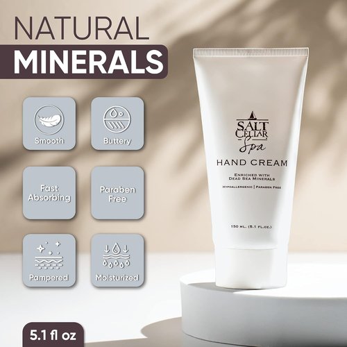 Salt Cellar Spa Dead Sea Mineral Hand Cream - Fast Absorbing Moisturizer for Dry Skin | 5.1 FL oz (150 ml)