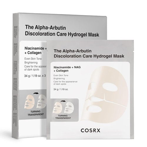 COSRX Hydrogel Face Masks - Alpha-Arbutin Discoloration Care | Collagen Infused, 3 EA