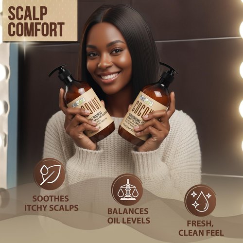 Coconut Shampoo and Conditioner Set - Sulfate Free - Deep Hydrating and Smoothing for Dry, Frizzy, Damaged Hair - Moisturizing, Shiny, Anti Frizz Salon Products for Women and Men - 16 Fl Oz (Set of 2)