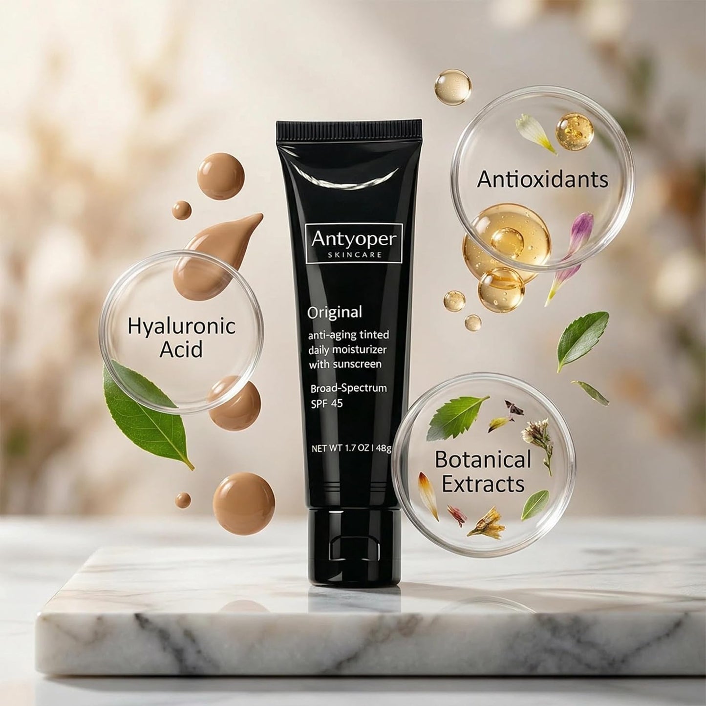 Skincare Intellishady Original SPF 45, Anti-Aging Tinted Sunscreen for Face, Daily Moisturizer with SPF, Anti-Wrinkle with Peptides & Vitamin C, Hydrating Broad-Spectrum Sunscreen Antyoper, 1.7oz