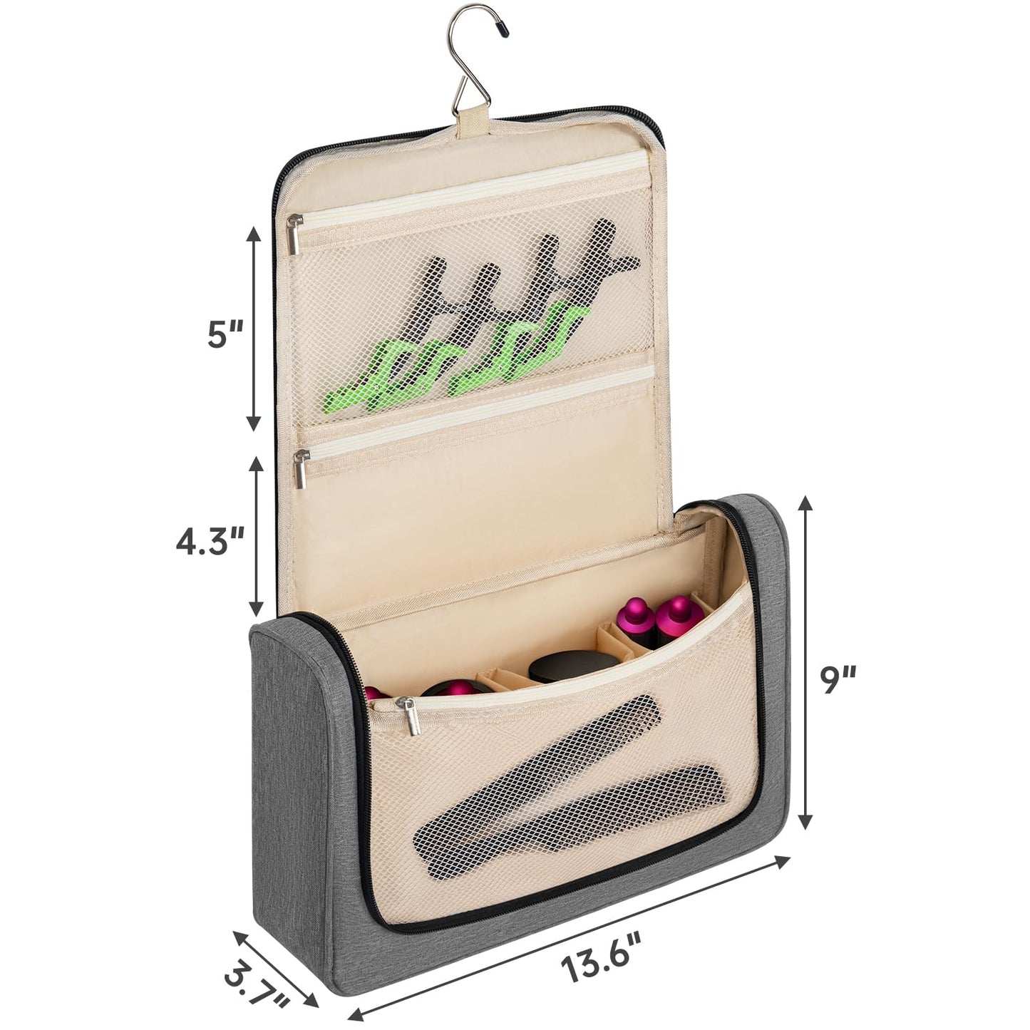 WELIDAY Travel Storage Bag Compatible with Dyson Airwrap Styler, Portable Travel Organizer for Hair Curler and Attachment with Multi-pockets (Front Open Design, Gray)