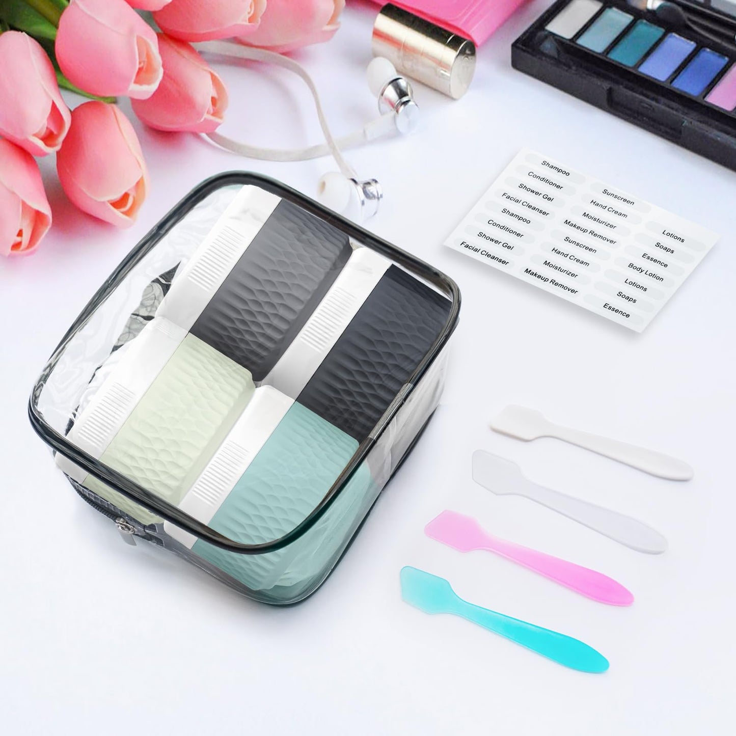 Travel Containers for Toiletries, Silicone Cream Jars BPA Free, TSA Approved 3oz Travel Size Containers, Leak-proof Travel Essentials with Lid for Cosmetic Face Hand Body Glitters