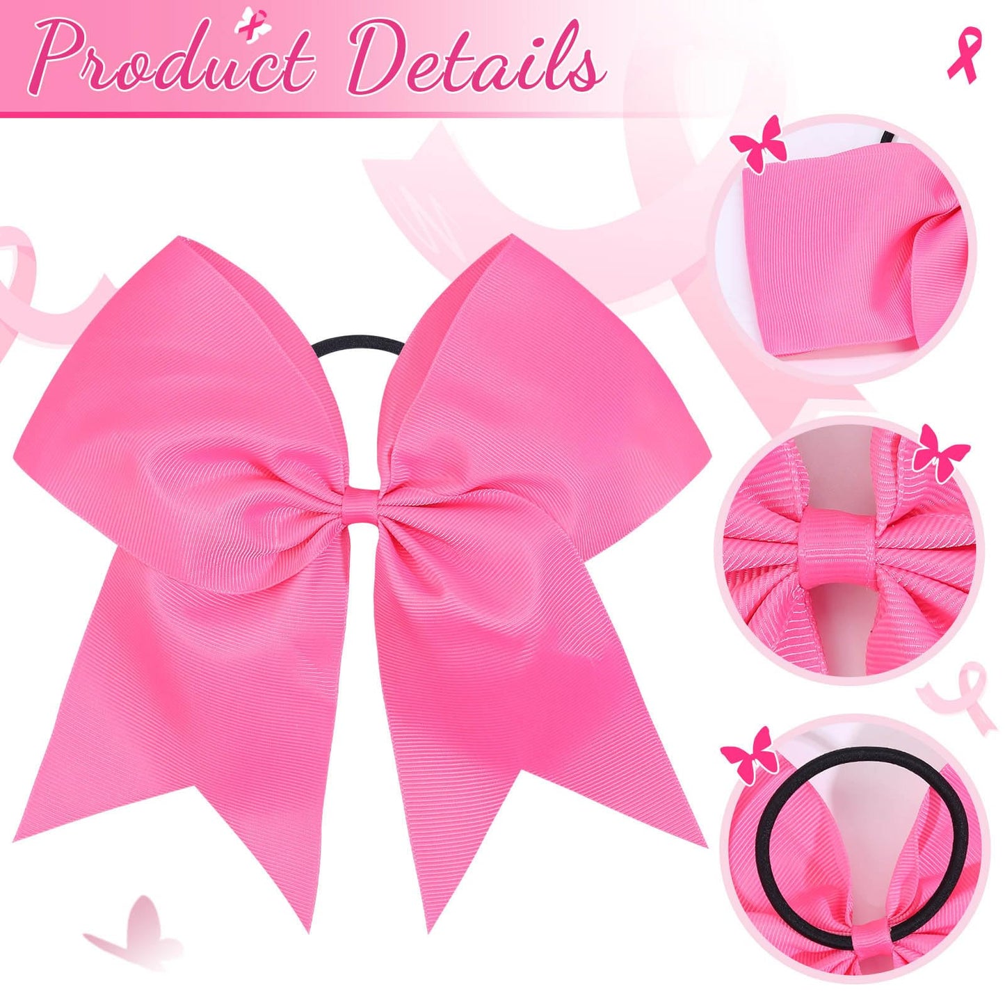 NCMAMA Baby Girls Large Breast Cancer Awareness Cheer Bow Solid Hot Pink Ribbon Hair Tie Ponytail Holder 10Pcs