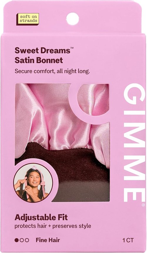 GIMME Beauty Sweet Dreams Satin Bonnet - Ultra-Soft & Breathable Sleep Bonnet for Frizz-Free Hair - Pink, 1 Count
