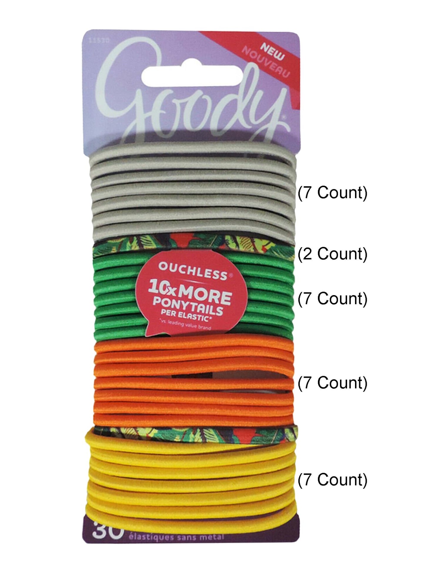 Goody Ouchless Elastics Hair Tie - 30 Count, Tropical Garden - 4MM for Medium Hair - Pain-Free Hair Accessories for Women Perfect for Long Lasting Braids, Ponytails and More