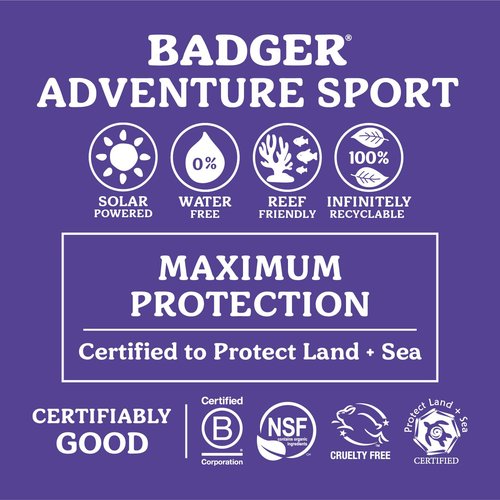 Badger Mineral Sunscreen SPF 50 Zinc Oxide Sunscreen with 98% Organic Ingredients, Reef-Safe, Broad-Spectrum, Hypoallergenic, Water Resistant, Unscented Adventure Sport 2.9 fl oz