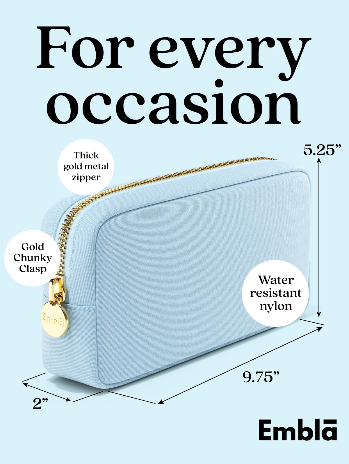 Embla Makeup Bag Travel Cosmetics Pouch and Toiletry Bag, Nylon Zipper Pouch Purse, Cute Make Up Organizer Storage Tote for Women Girls, Waterproof Travel Skincare Case, Small Makeup Bags, Periwinkle