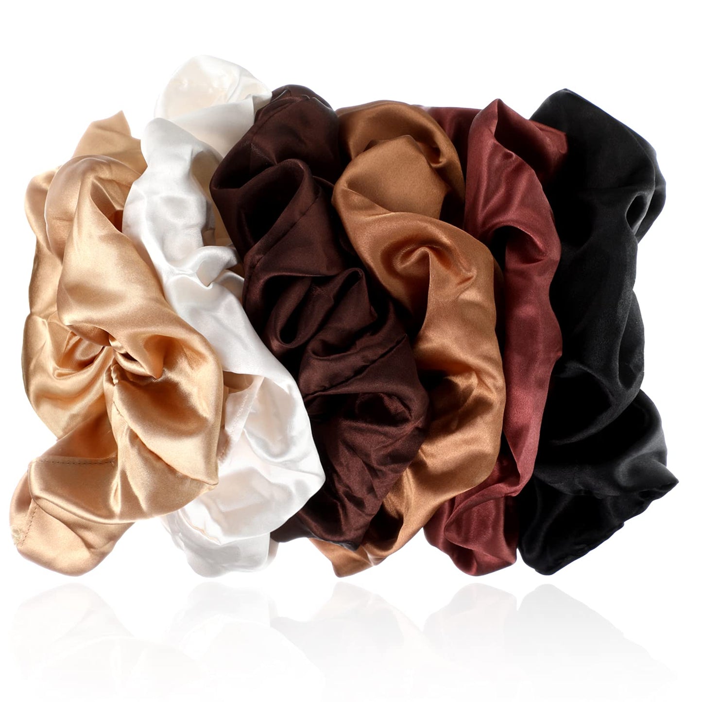 Chuangdi 6 Pieces Big Satin Scrunchies for Women, Jumbo Silk Scrunchies Thick Elastic Jumbo Hair Scrunchies(White, Red Brown, Black, Light Coffee, Dark Coffee, Brown)