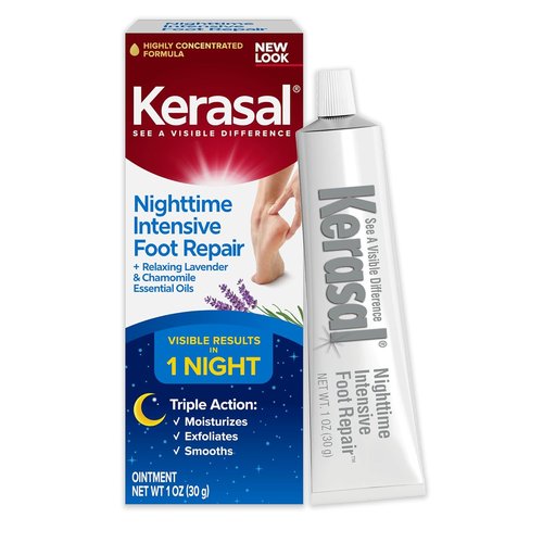 Kerasal Nighttime Intensive Foot Repair - Skin Healing Ointment for Cracked Heels & Dry Feet, 1 oz