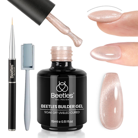 Beetles Builder Gel for Nails Cat Eye Nude Glitter Gel Nail Polish 6 in 1 Strengthener Gel for Nails whit Magnet and Liner Nail Brush for Nail Thickening Extension Soak Off Uv Gift for Women