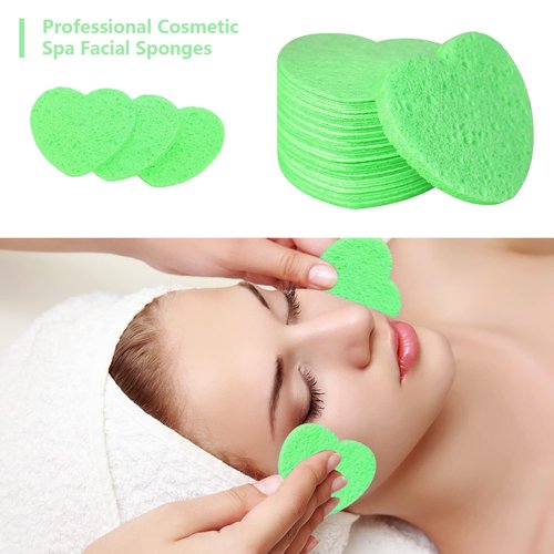 50-Count Facial Sponges Compressed, 100% Natural Cellulose Face Sponge Professional Cosmetic Spa Sponges for Face Cleansing, Exfoliating Mask, Makeup Removal for Travel and Home, Green