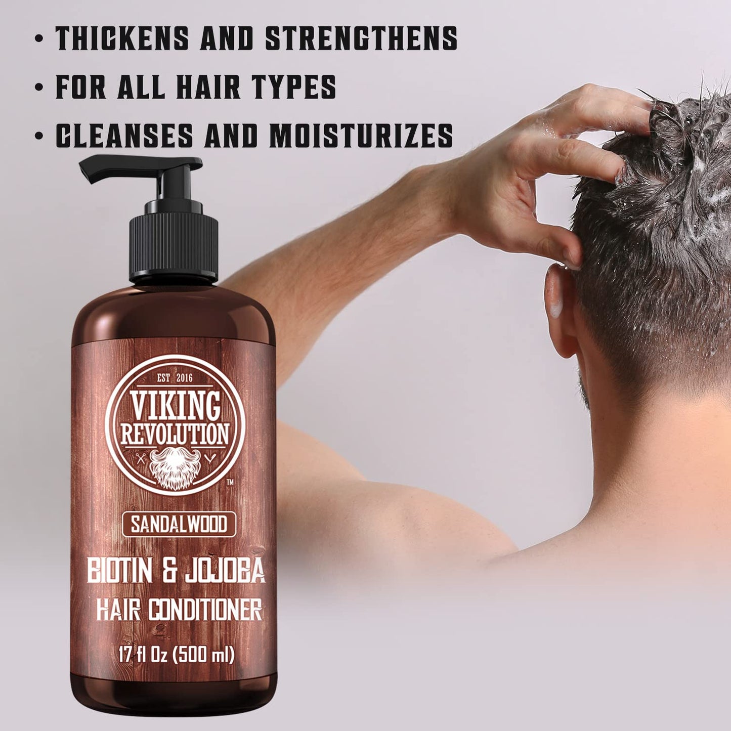 Viking Revolution Sandalwood Conditioner - Natural Men's Hair Care with Biotin & Jojoba Oil (17 Oz)