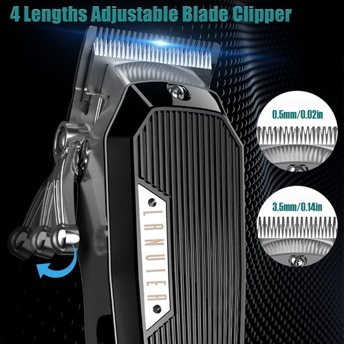 LANVIER Hair Clippers - Professional 10W High-Speed Barber Clipper for Men | Cordless Trimmer Kit with LED Display & Storage Case - Black
