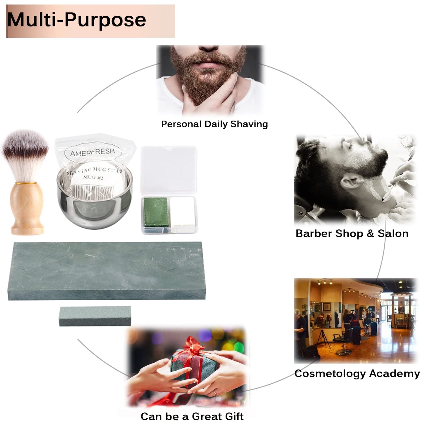 DanNuo Safety Straight Razor Shaving Set for Men with Shaving Brush Browl Barber Razor Strop Sharpening Stone Shaving Soap Polishing Compound Gift Set