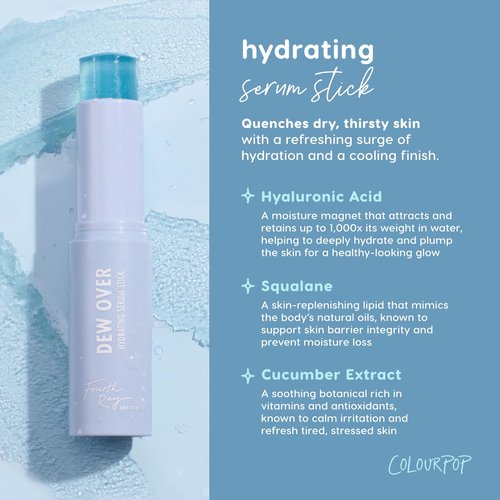ColourPop Hyaluronic Acid Face Serum Stick - Hydrating Serum for Glowy Skin & Reduced Puffiness - Dew Over (0.25 oz)