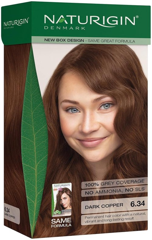 Naturigin Permanent Hair Color - 6.34 Dark Copper | Ammonia-Free, 100% Gray Coverage, Vegan Formula