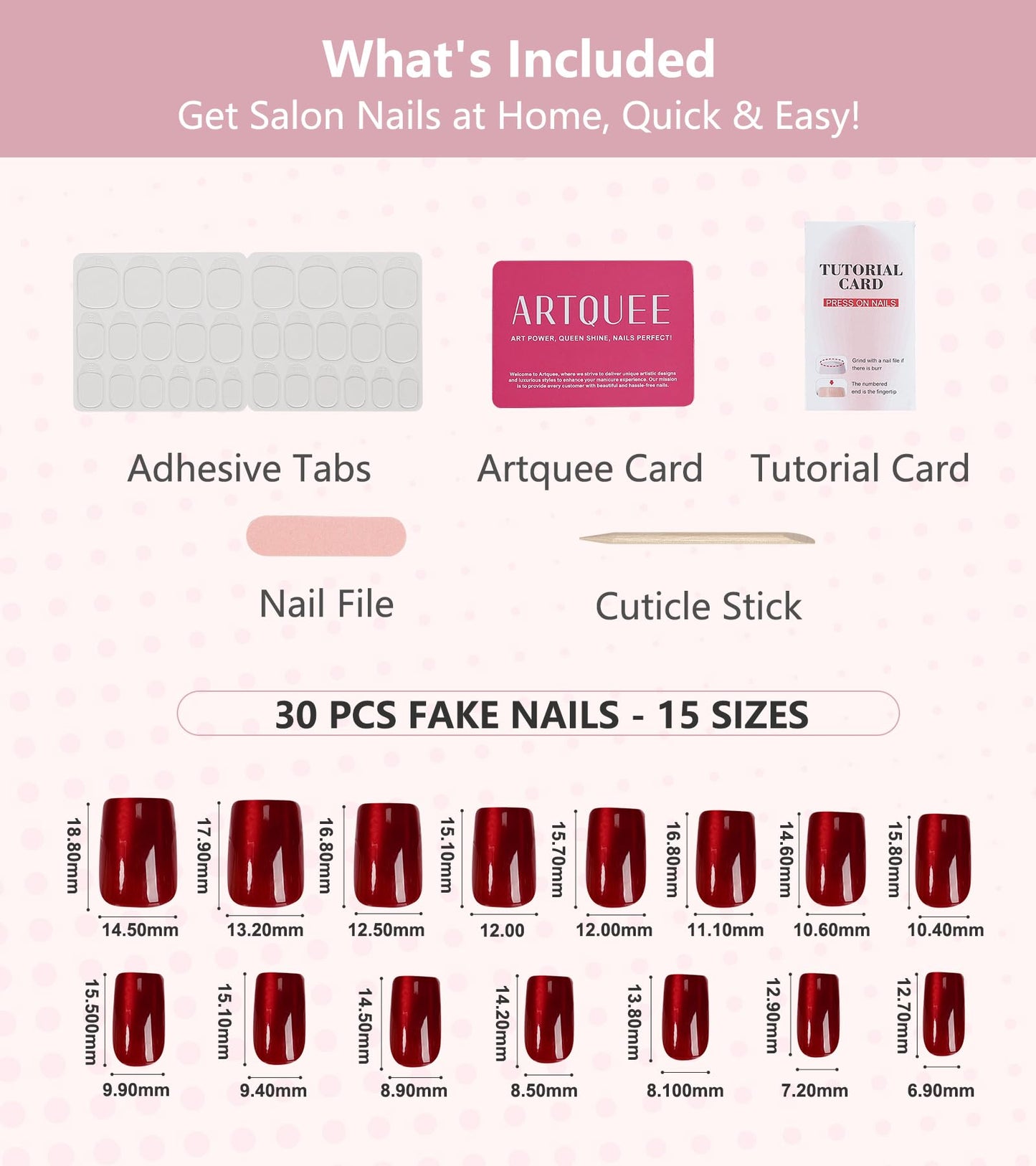 Artquee Press on Nails Short Soft Nude Square False Tips Glossy Reusable Fake Stick on Nails Kit for Women - 30 PCS 15 Sizes