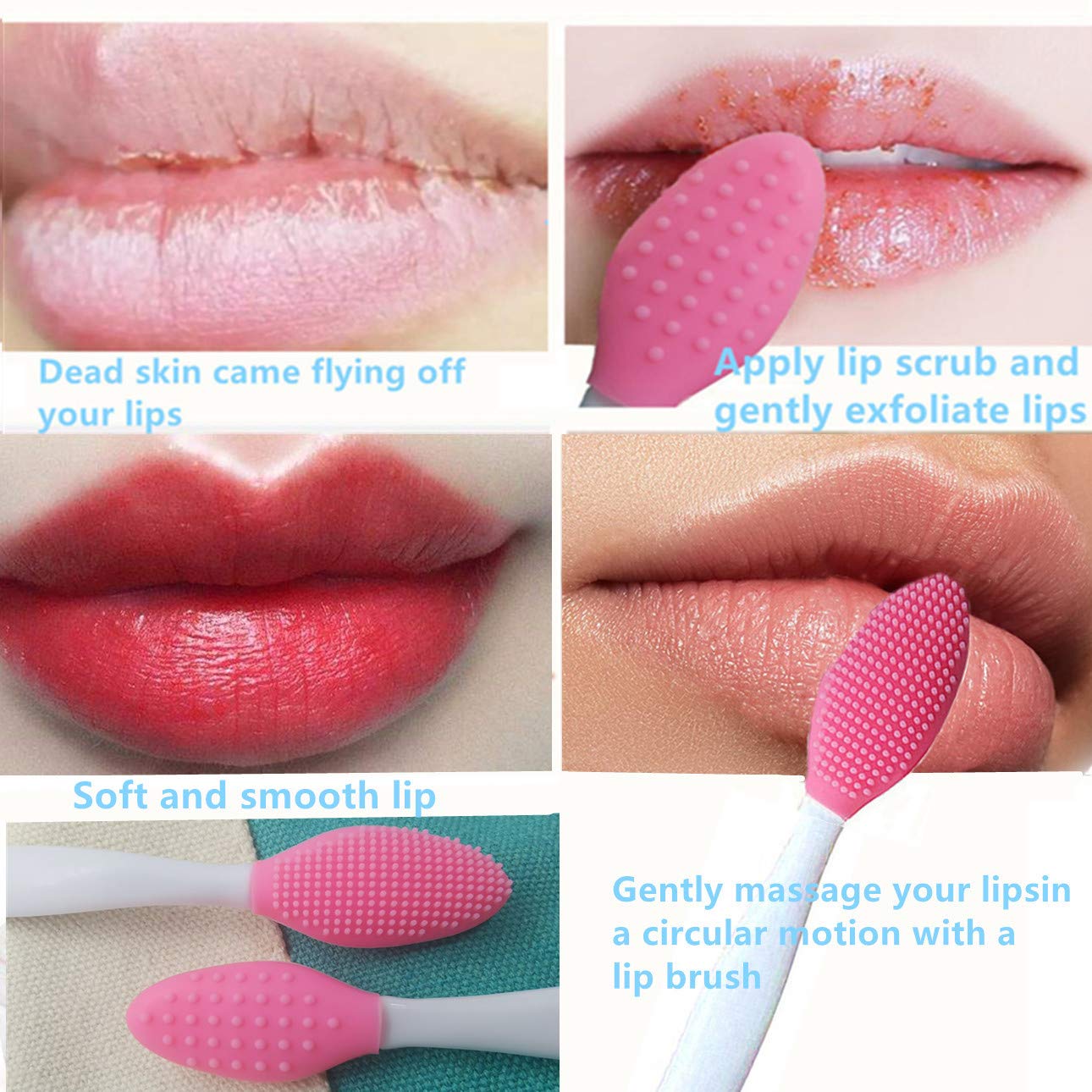 Skiennix Lip Scrub Brush Set - Double-Sided Silicone Exfoliator for Lightening Dark Lips | 3 Pcs