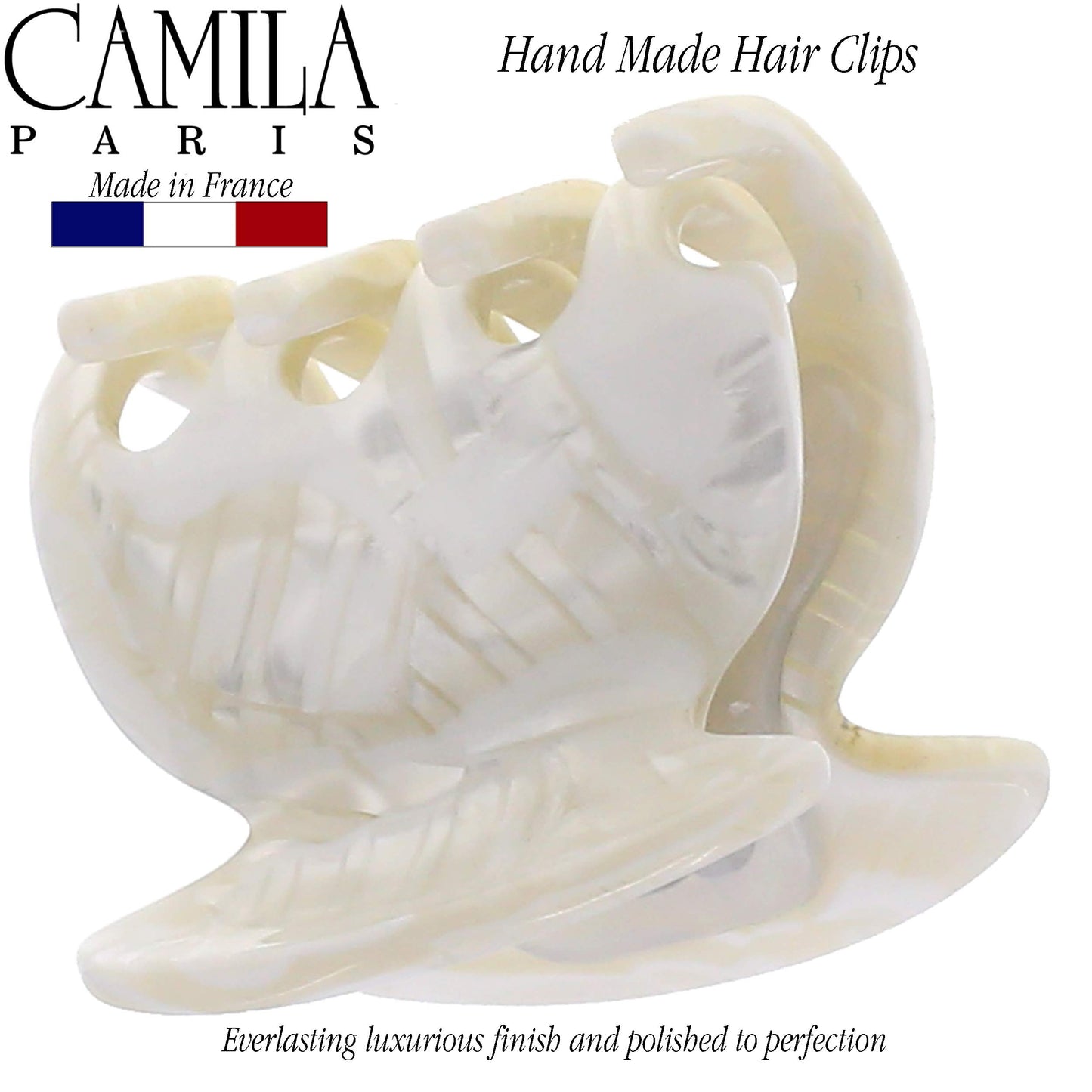 Camila Paris CP3158 French Hair Clip for Women, Handmade, White, Small Girls Hair Claw Clips Jaw, Durable Styling Hair Accessories for Women, Strong Hold No Slip Grip, Made in France