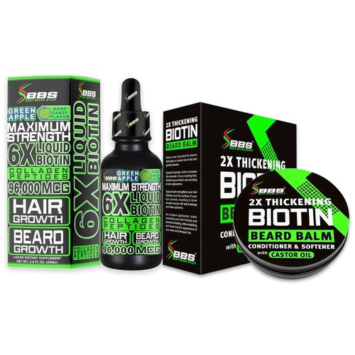 Regine Switzerland Beard Growth Kit - 2X Thickening Biotin Balm & Conditioner + 6X Liquid Biotin with Collagen Peptides for Enhanced Beard & Hair Growth