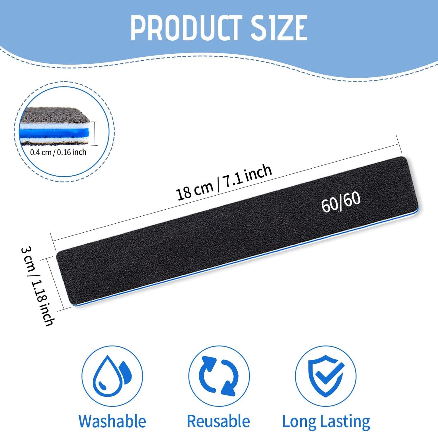 Skiennix 12 Pcs Professional Nail Files - Double-Sided 60/60 Grit Emery Boards for Acrylic & Gel Nails