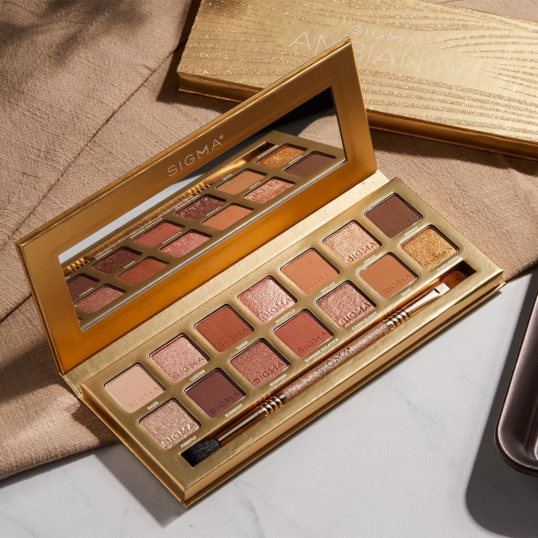 Sigma Beauty Ambiance Eyeshadow Palette - Luminous Neutral & Gold Shades | Summer Vibes, Mirror Included