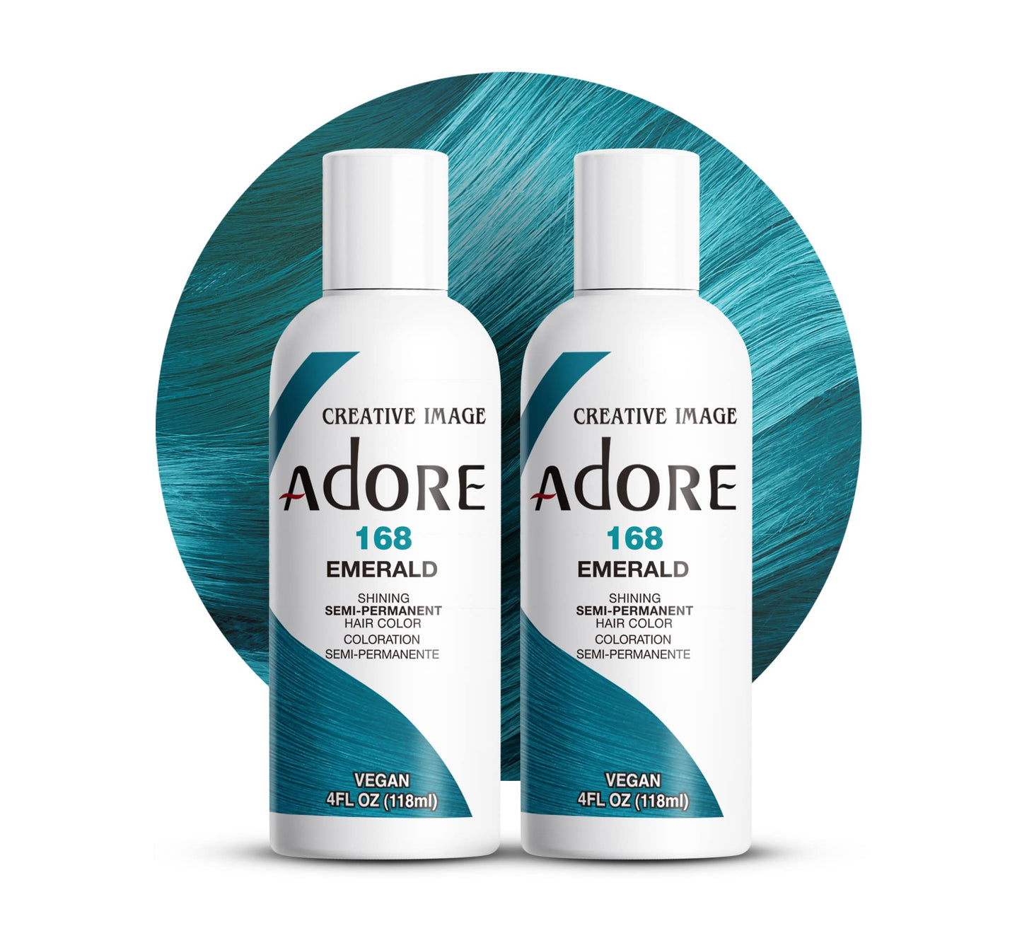 Adore Semi Permanent Hair Color - Vegan and Cruelty-Free Blue Hair Dye - 4 Fl Oz - 168 Emerald (Pack of 2)