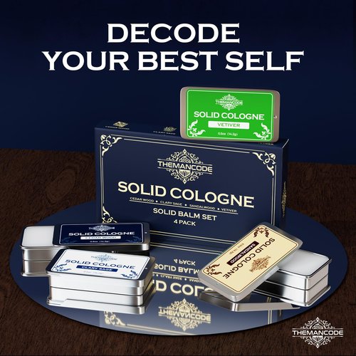 THEMANCODE Solid Cologne for Men, Gifts for Men, Solid Perfume with Sandalwood, Vetiver, Cedarwood, Sage Scents, 4 Pack