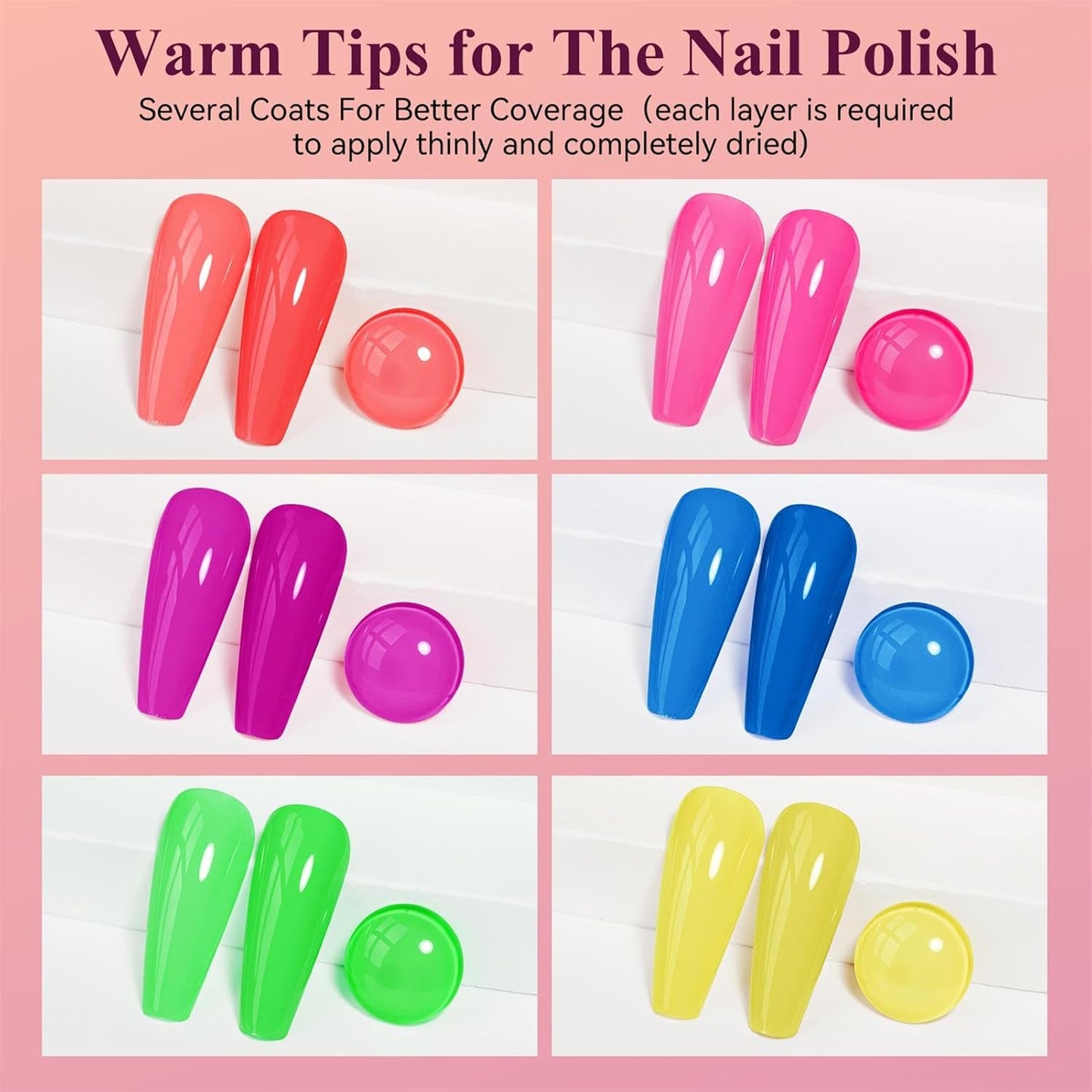 Skiennix Neon Nail Polish Set - Quick Dry 6 Colors for Vibrant Spring & Summer Manicures