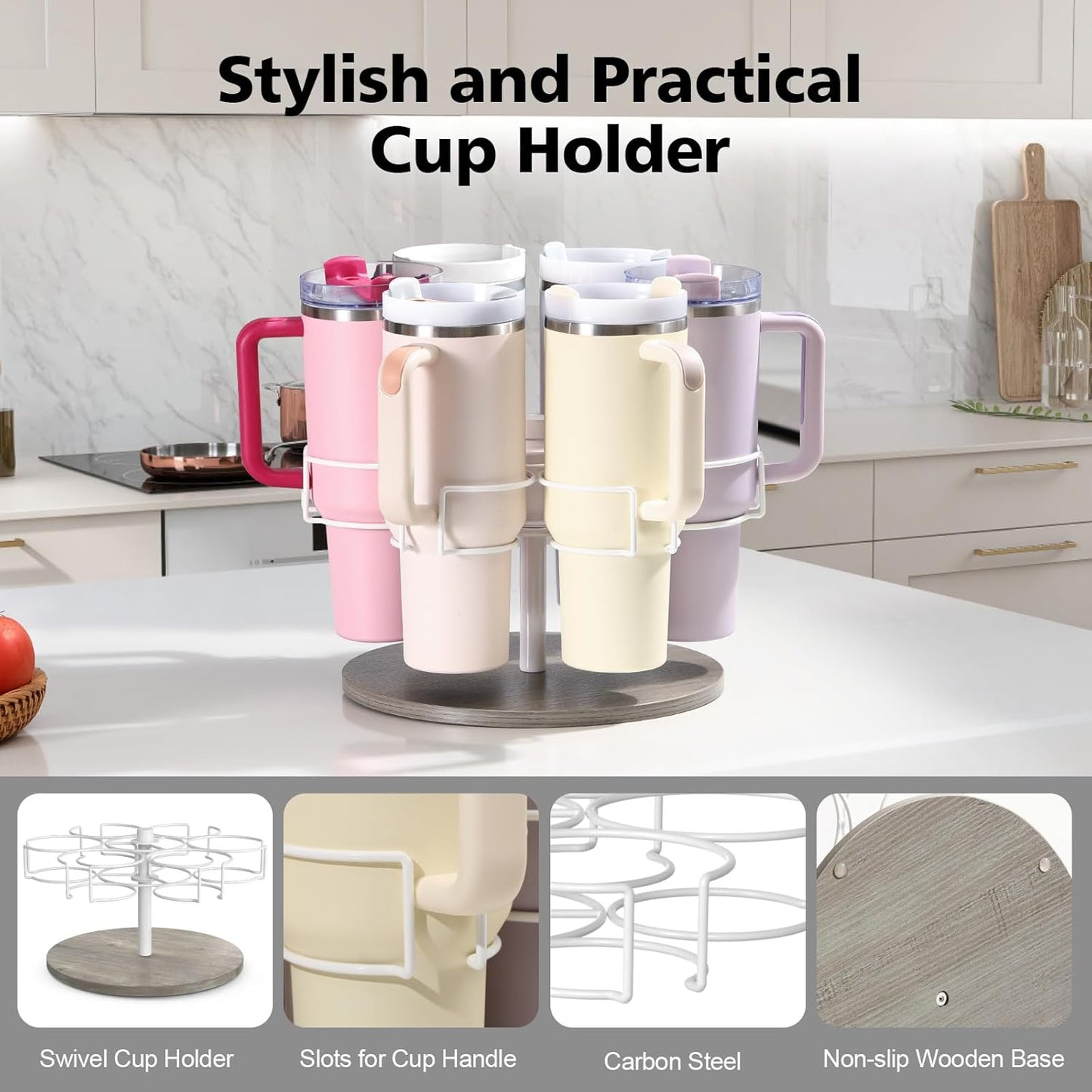 Stanley Water Bottle Organizer - Rotating Tumbler Holder with Accessories | 13.2" x 11" x 7.75", Grey