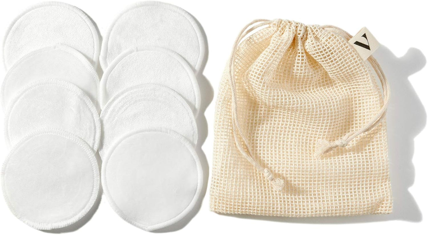 Velour Reusable Cotton Pads - Ultra-Soft Bamboo Rounds for Makeup Removal | Set of 8 with Laundry Bag