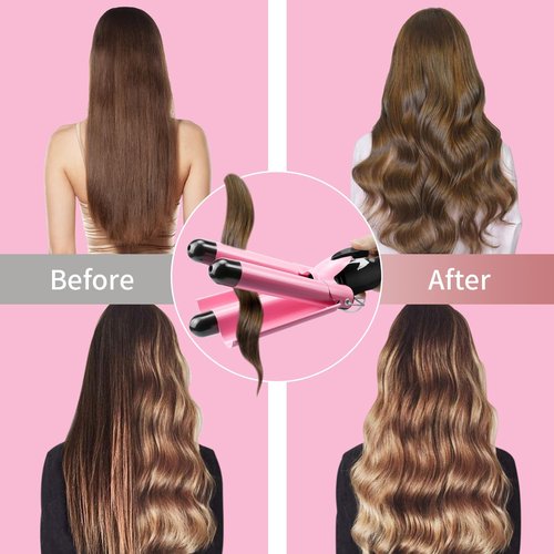 3 Barrel Curling Iron Hair Crimper: Aleath Dual Voltage Three Barrels Hair Waver - 1 inch Curler Wand