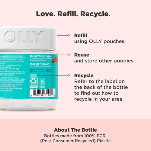 OLLY Teen Girl Multi Gummy - Healthy Skin & Immune Support Chewable Vitamins, Strawberry Melon, 100 Count