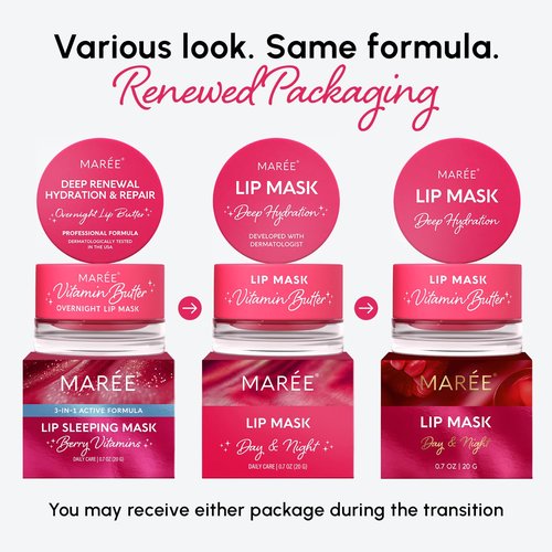 MAREE Lip Mask Overnight | Hydrating Lip Butter Balm with Hyaluronic Acid & Collagen - Repair Very Dry Lips