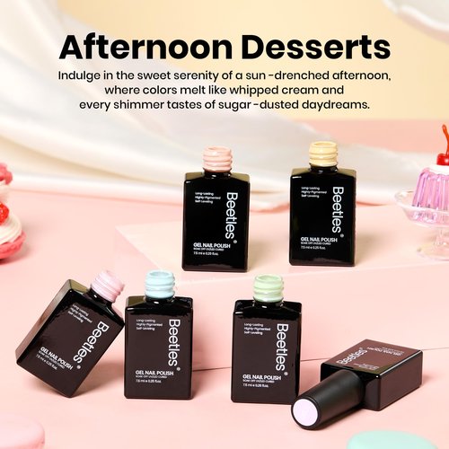 Beetles Pastel Gel Polish Set - Afternoon Desserts Collection, 6 Colors Pastel Purple Yellow Blue Pink Trendy Colors Uv LED Lamp Salon DIY at Home Nails Gifts for Women Easter Nails
