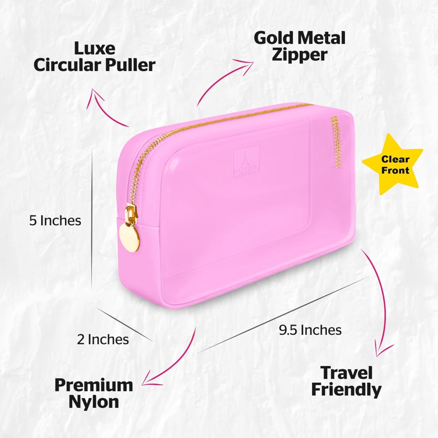Skiennix Small Clear Makeup Bag - Mini Cosmetic Pouch for Purse | Light Pink Travel Organizer