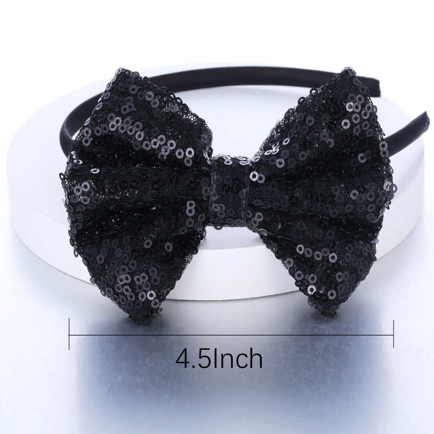 Kiszu Sparkly Sequin Hair Bow Headbands Fashion Glitter Cute Boutique Ribbon Bows for Girls, Kids, and Women (Black)