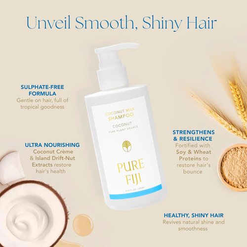 PURE FIJI Coconut Milk Shampoo - Nourishing Hydration for Soft, Silky Hair | 9.47 Fl. Oz (280ml)