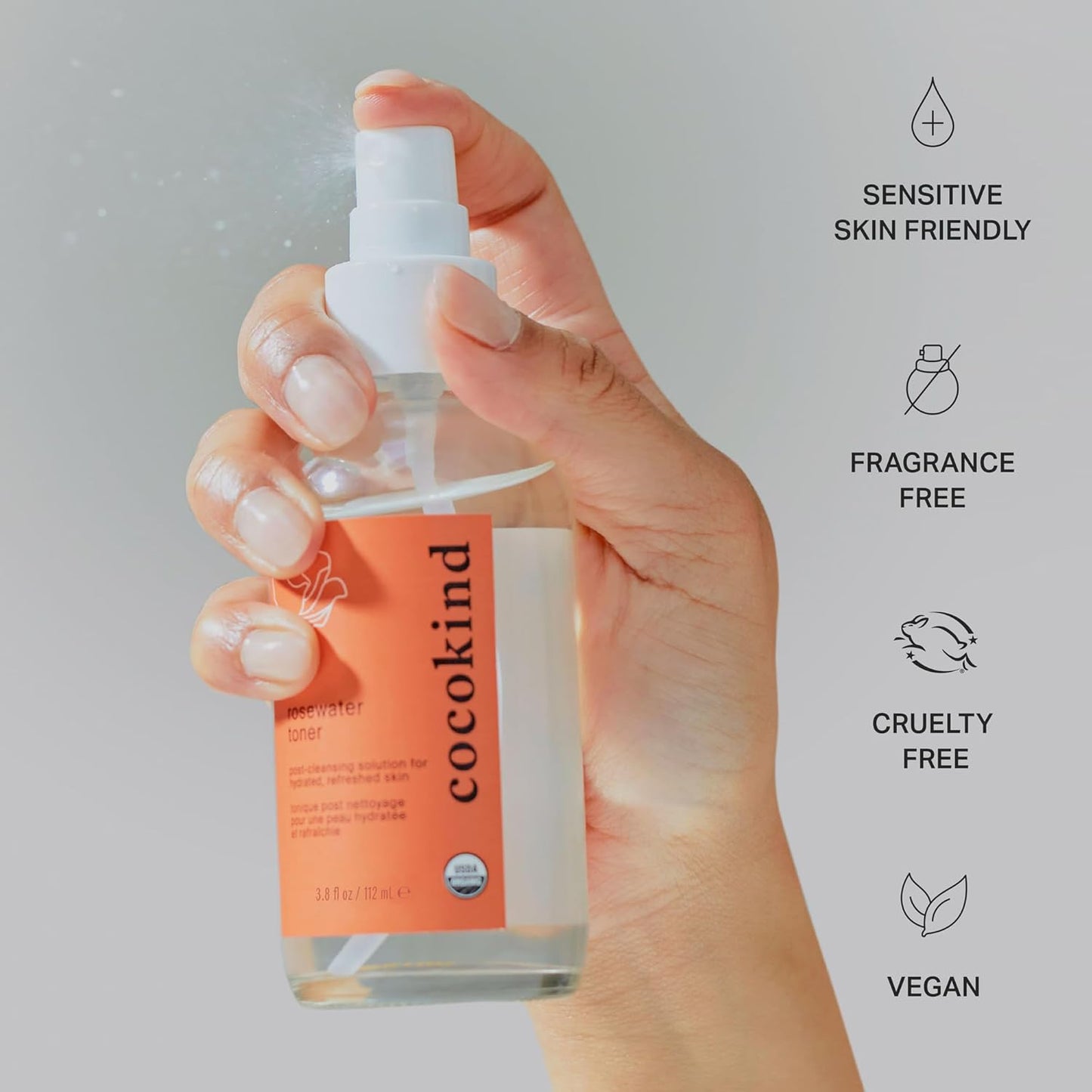 Cocokind Rosewater Facial Toner - Multipurpose Spray for Makeup Setting & pH Balancing | 4 Fl Oz