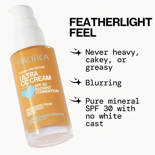 Pacifica Ultra CC Cream Radiant Foundation SPF 17 - Medium Coverage, Dewy Finish, Warm/Medium, 1 oz