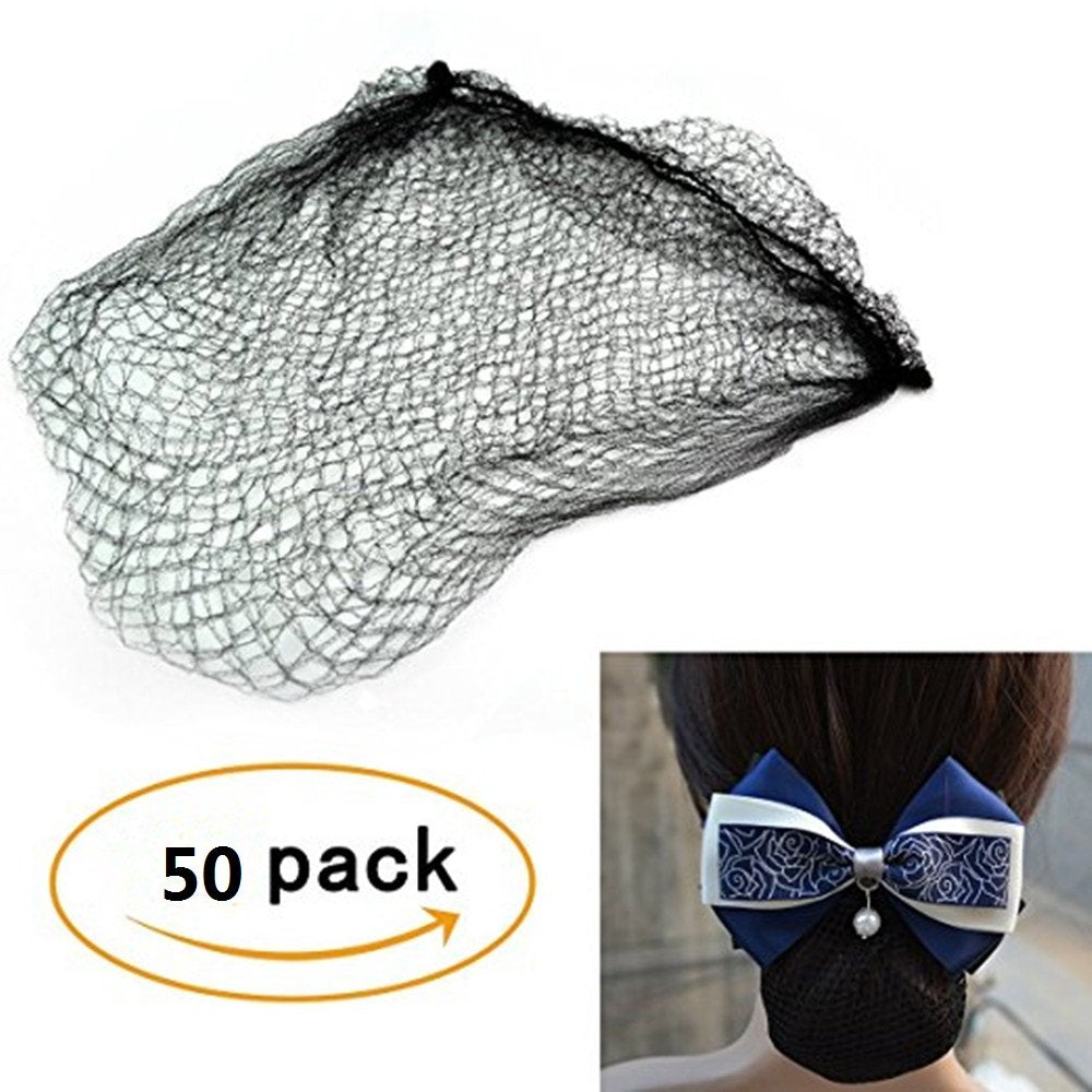 Coepoch 20" 50 Pack Hairnets Invisible Elastic Edge Mesh 50cm Reusable Bun Hair Nets (Black 50pcs)