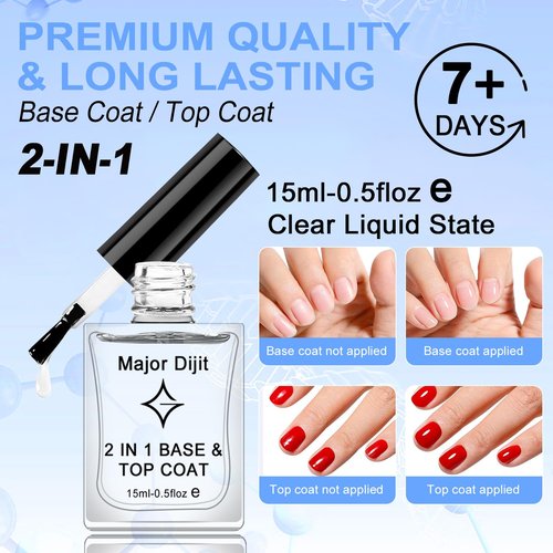 Major Dijit Clear Base & Top Coat Nail Polish - Quick Dry, Long-Lasting, High Gloss Formula | 0.5 Fl Oz
