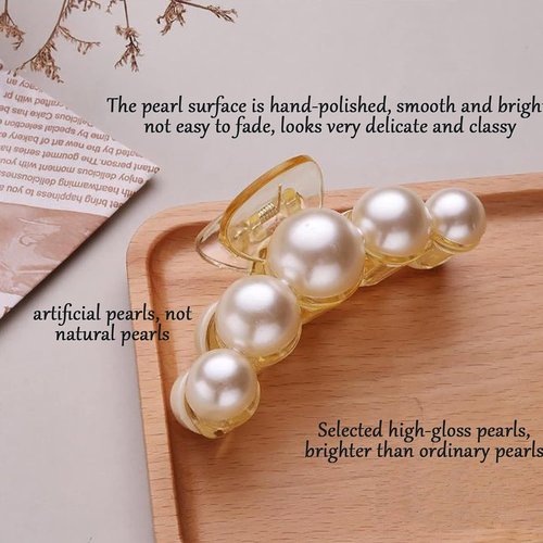 Hair Clips for Women, Large Pearl Hair Claw Clip Set Strong Hold No Slip, Banana Jaw Clip Barrettes, Hair Accessories Birthday Wedding Mothday’s Day Gift for Girl Wife Styling Thick Thin (4 PCS)
