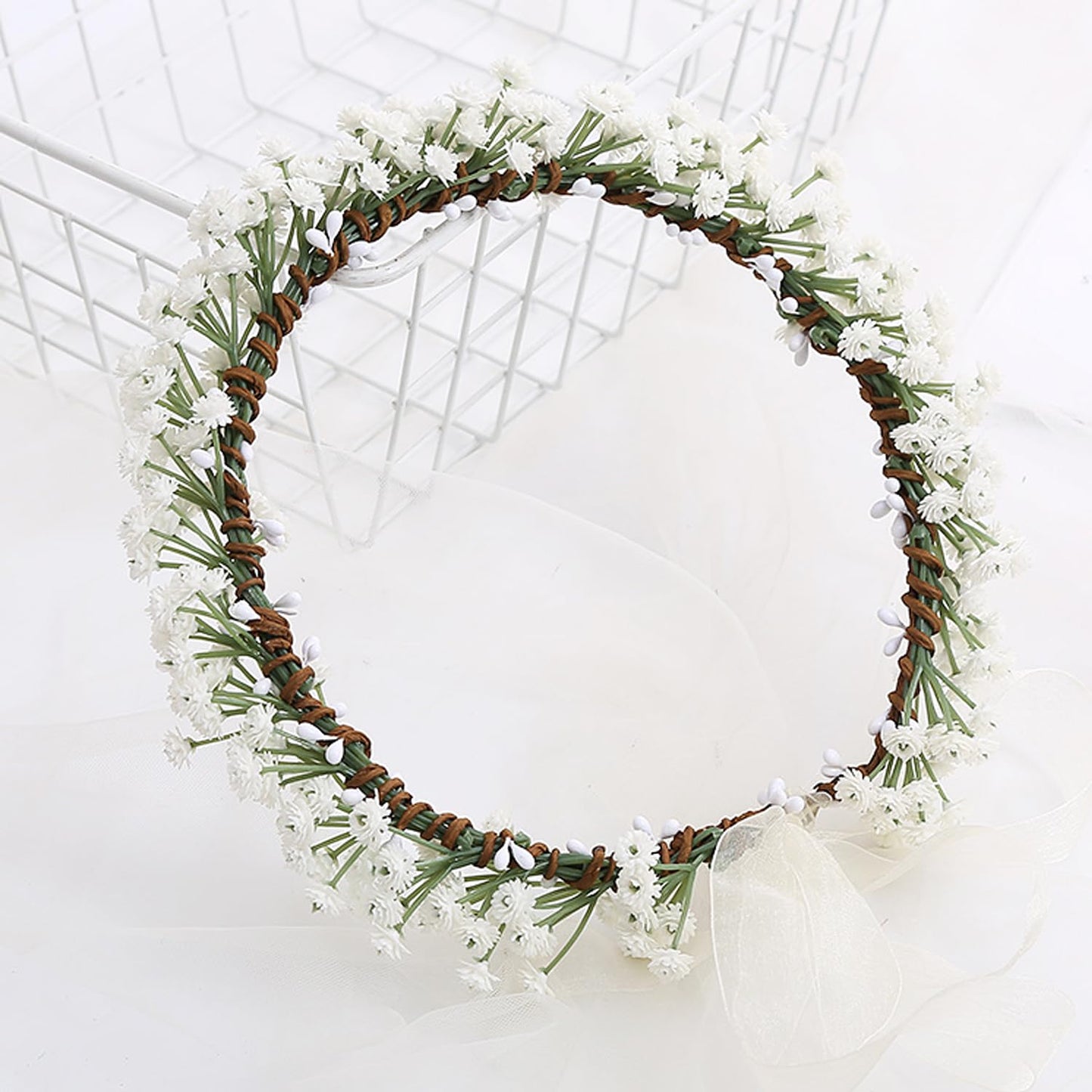 YnimioAOX Handmade Adjustable Flower Wreath Headband Halo Floral Crown Garland Headpiece,E-white sky star