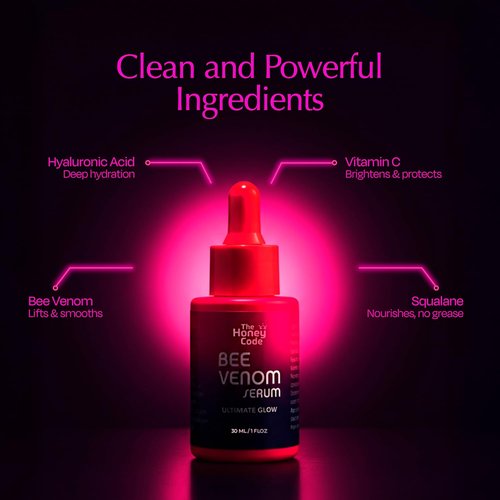 Honey Code Bee Venom Serum - Hydrating & Firming Face Treatment - 30ml | Squalane, Hyaluronic Acid, Vitamin C