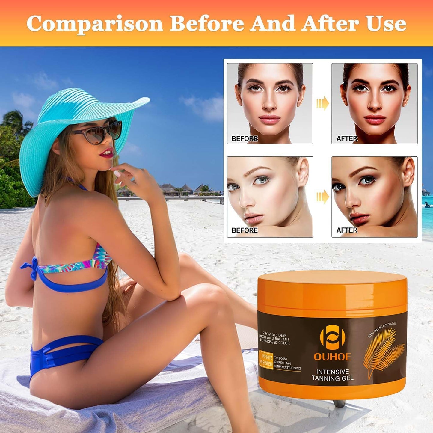 Brown Tanning Gel Tanning Cream,Tanning Accelerator Cream, Soft Brown Intensive Tanning Luxe Gel,Tanning Luxe Gel, Tanning Cream for Sunbeds & Outdoor Sun 150g*2PCS