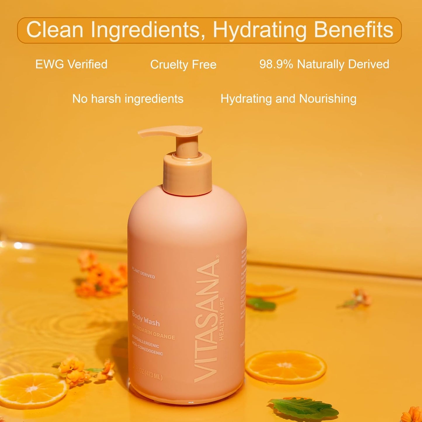 Skiennix Natural Body Wash - Mandarin Orange Scent, 98.9% Plant-Derived, EWG Verified, 16 oz