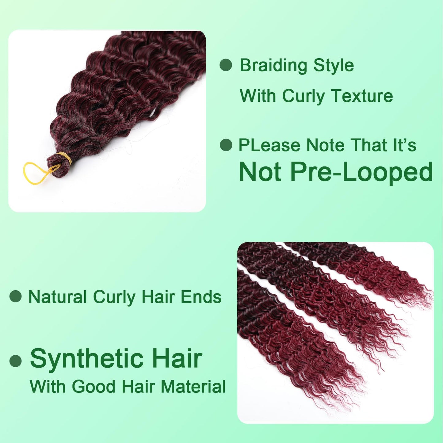 Burgundy Water Wave Crochet Hair Curly Braiding Hair 24 Inch Ocean Wave for Wavy Bohemian Boho Braids 6 Packs